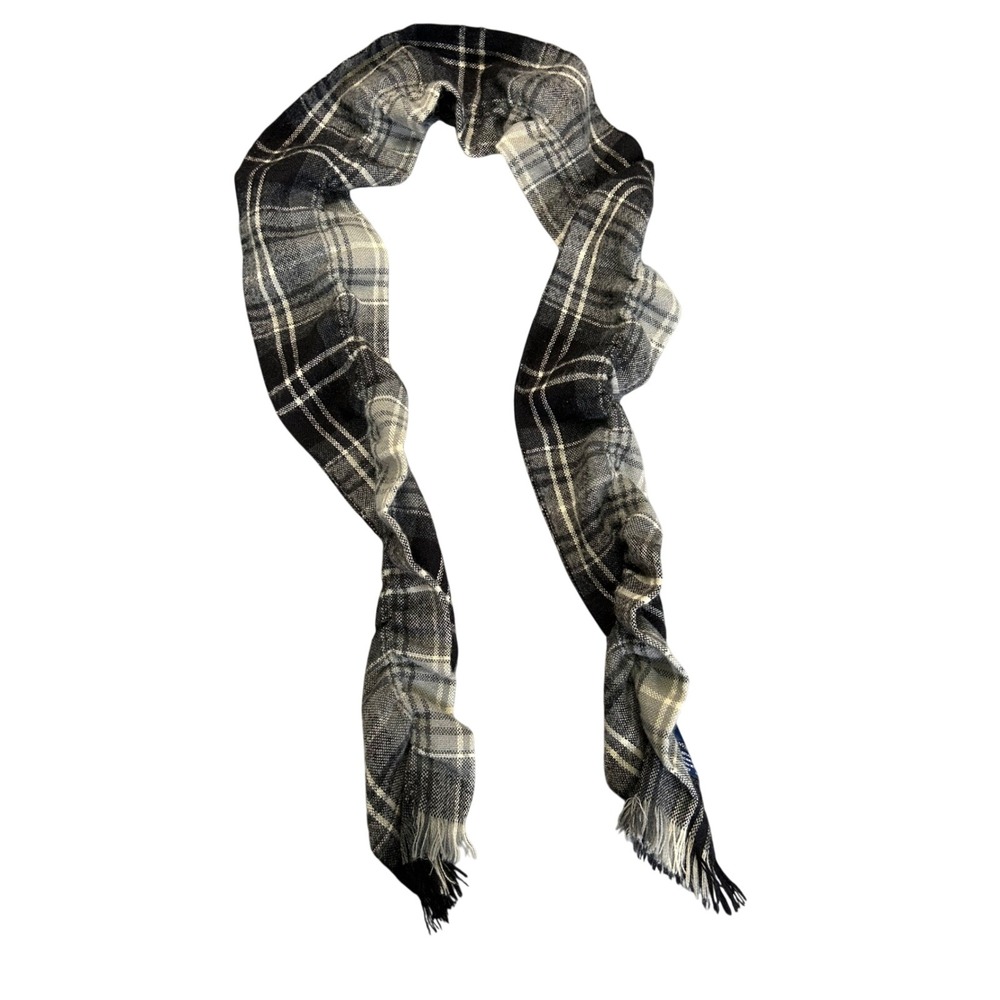 Chaps Mens Plaid Scarf Black Grey White Acrylic‎ Fringe Winter Neckwear RN26128